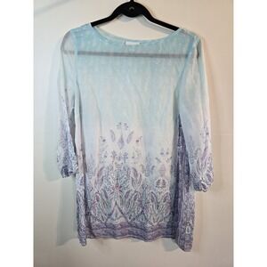 J.jill Women Size Medium Semi Sheer‎ Pastel Floral Watercolor Tunic